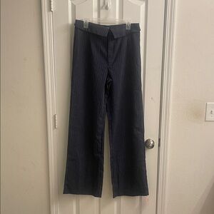 Boohoo Navy Pinstripe Wide Leg Pants